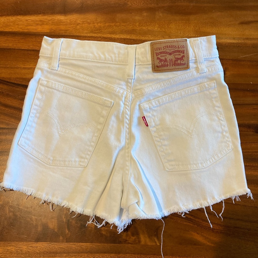 Levi's White Jean Shorts Distressed Cut-Off Hem